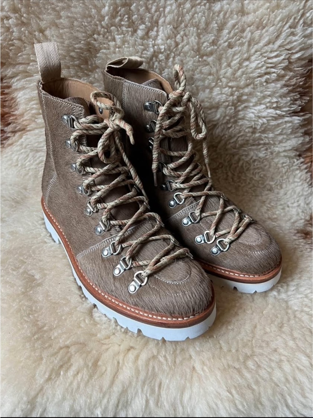 Grenson Taupe Lace-Up Hiking Boots with White Lug Sole
